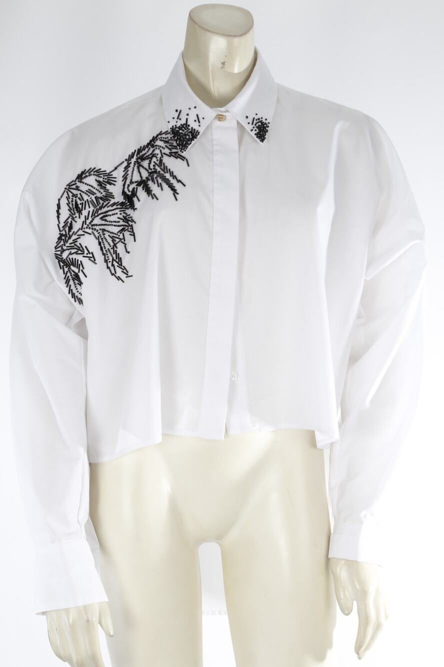 Hellessy Teddy White Beaded Floral Embroidered High Low Button Down Shirt Size 6